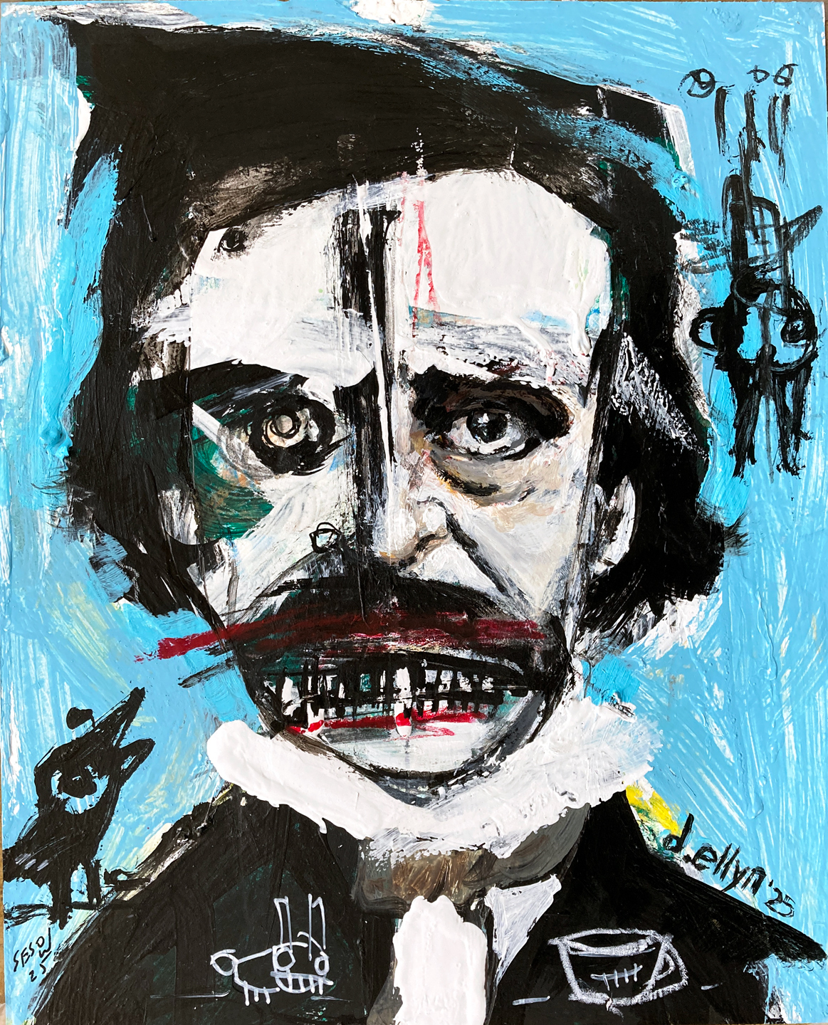 expressive painting  of Edgar Alan Poe